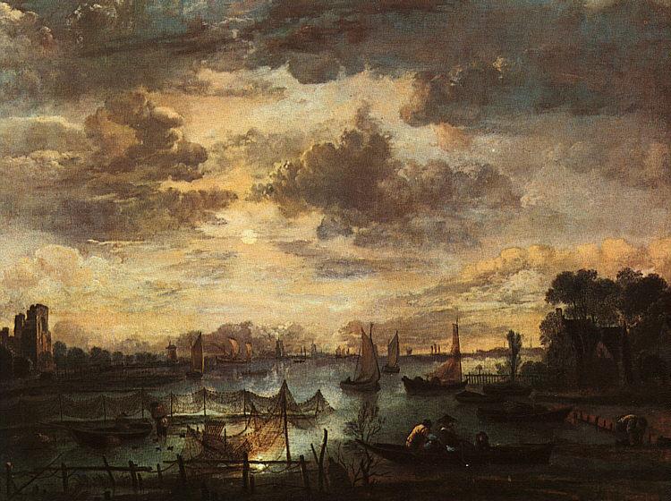 Aert van der Neer River Scene with Fishermen oil painting image